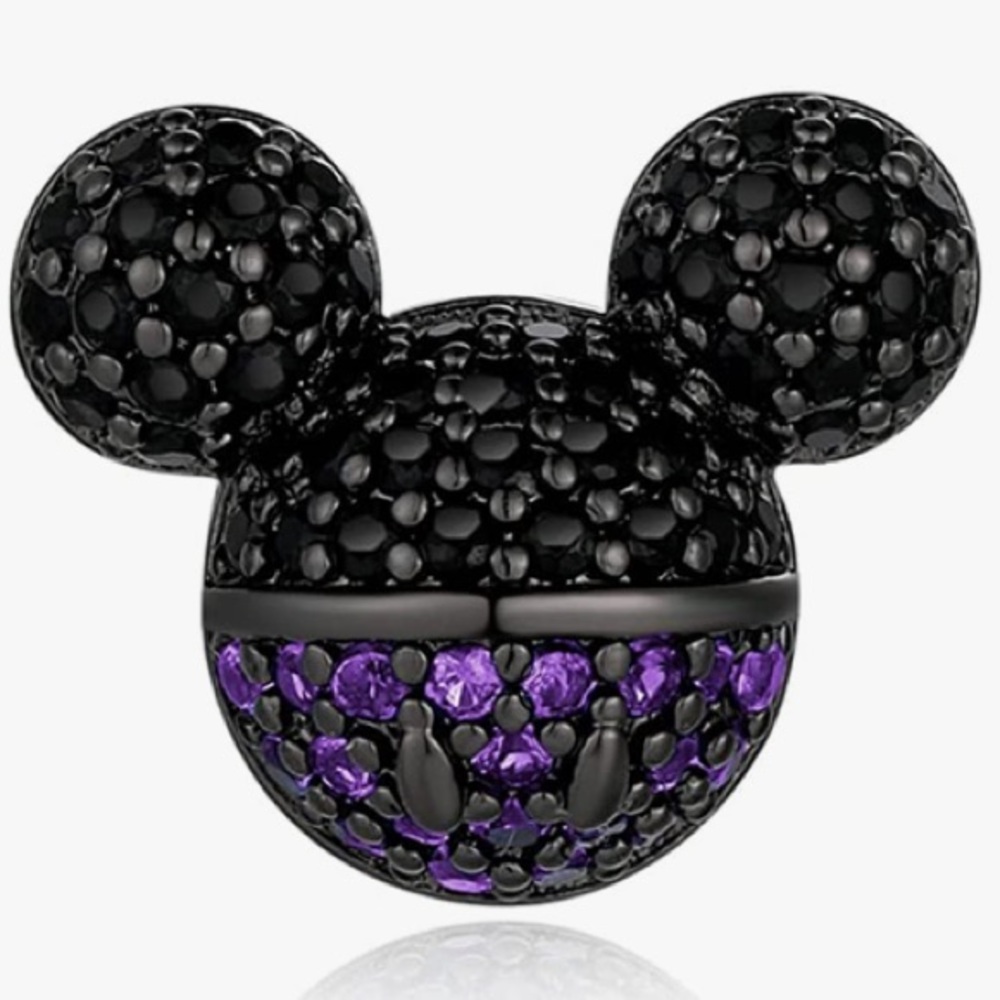 NWT Disney Mickey Mouse Stud Earrings CZ with 925 Sterling Silver Black & Purple - Picture 3 of 4